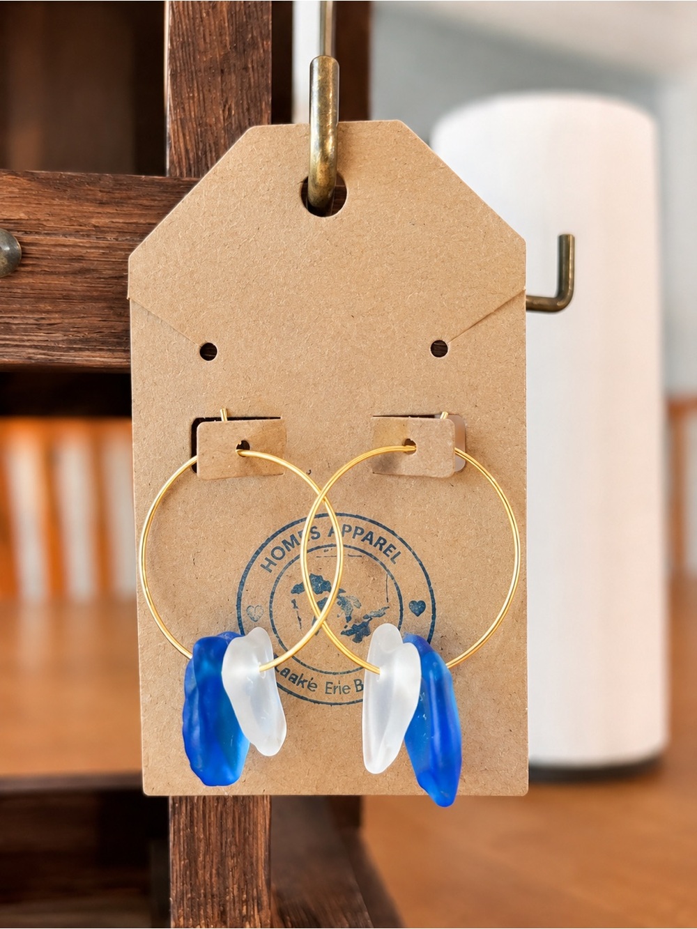Bright blue and white Lake Erie beach glass earrings